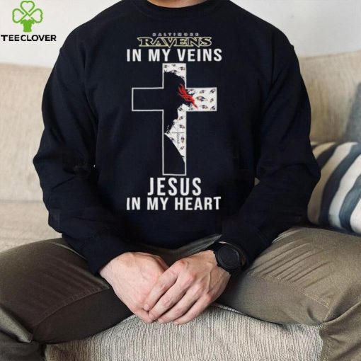 Baltimore Ravens NFL In My Veins Jesus In My Heart Cross 2024 T Shirt