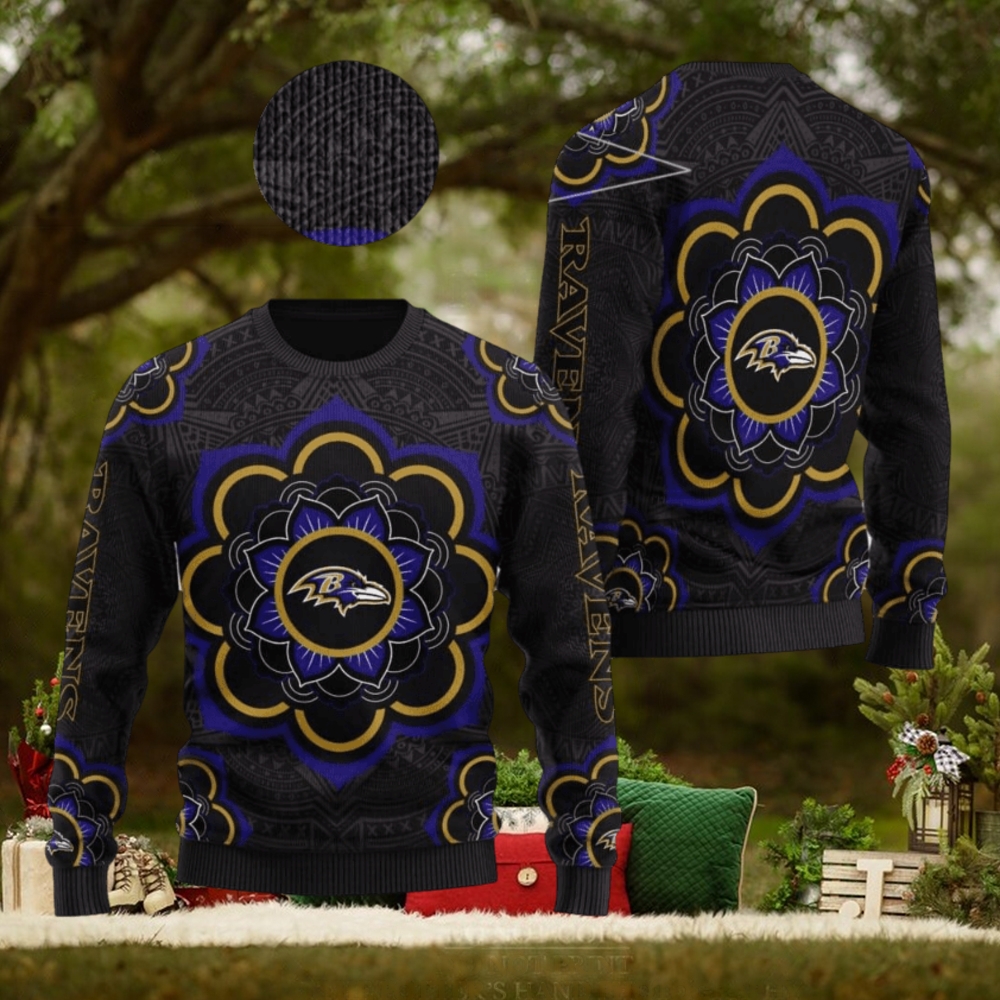 Baltimore Ravens NFL Mandala Logo Knitted Christmas Sweater AOP Holiday Baltimore Ravens NFL Mandala Logo Knitted Christmas Sweater AOP Holiday