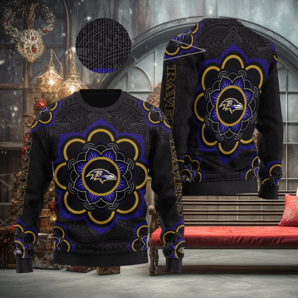 Baltimore Ravens NFL Mandala Logo Knitted Christmas Sweater AOP Holiday Baltimore Ravens NFL Mandala Logo Knitted Christmas Sweater AOP Holiday