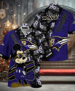 Baltimore Ravens NFL Summer Hawaii Shirt Mickey And Floral Pattern For Sports Fans