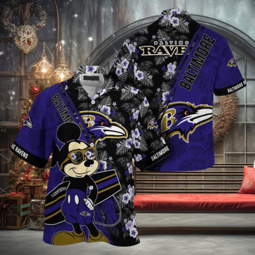 Baltimore Ravens NFL Summer Hawaii Shirt Mickey And Floral Pattern For Sports Fans