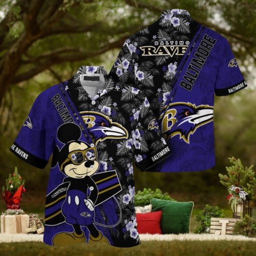 Baltimore Ravens NFL Summer Hawaii Shirt Mickey And Floral Pattern For Sports Fans