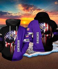 Baltimore Ravens NFL US Flag Skull Team 3D Printed Hoodie