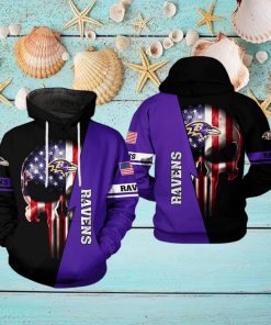 Baltimore Ravens NFL US Flag Skull Team 3D Printed Hoodie