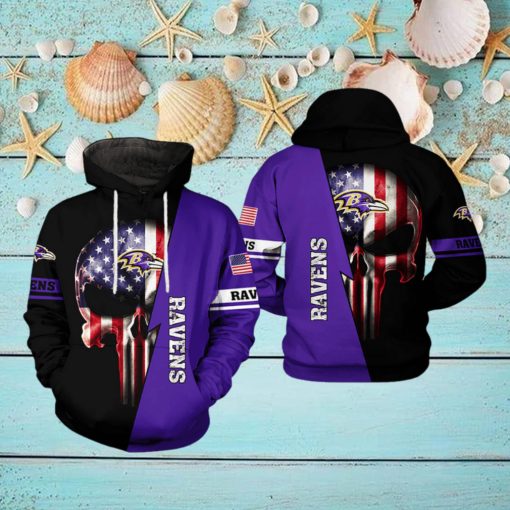 Baltimore Ravens NFL US Flag Skull Team 3D Printed Hoodie