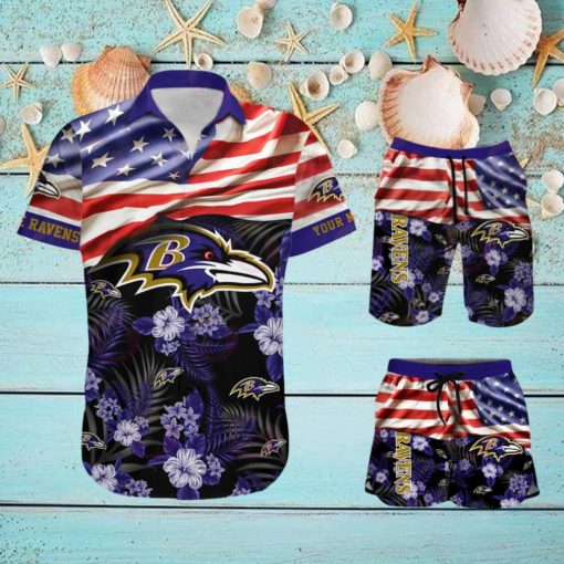 Baltimore Ravens Personalized NFL Hawaiian Shirt & Shorts For Fans Gift Men And Women Holiday Summer