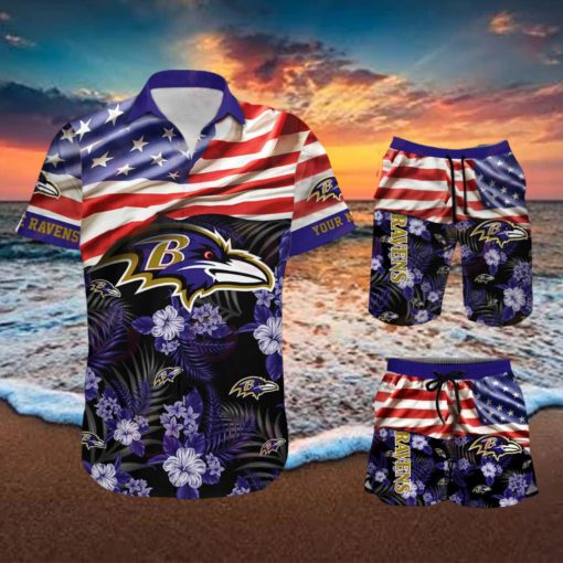 Baltimore Ravens Personalized NFL Hawaiian Shirt & Shorts For Fans Gift Men And Women Holiday Summer