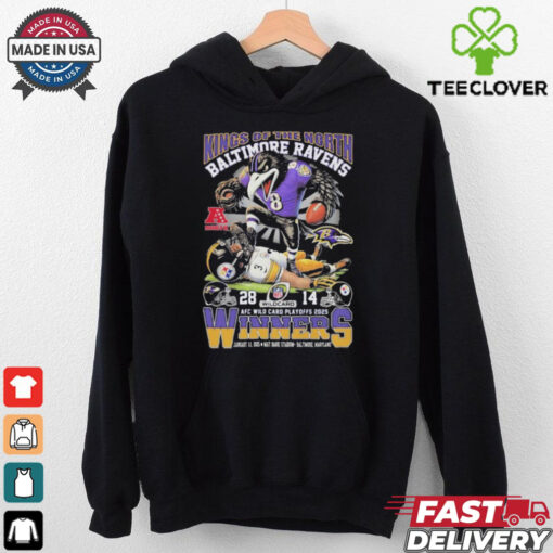 Baltimore Ravens Pittsburgh Steelers Kings Of The North AFC Wild Card Playoffs 2025 Winners NFL Mascot T shirts