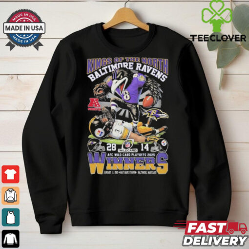 Baltimore Ravens Pittsburgh Steelers Kings Of The North AFC Wild Card Playoffs 2025 Winners NFL Mascot T shirts