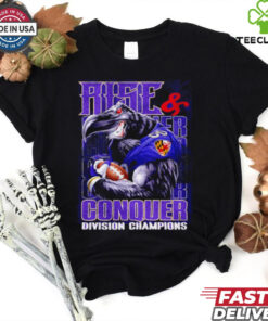 Baltimore Ravens Rise and Conquer Division Champions Retro Shirt with a vintage-inspired design celebrating the Ravens' division title, perfect for fans honoring the team's victory in a classic style.