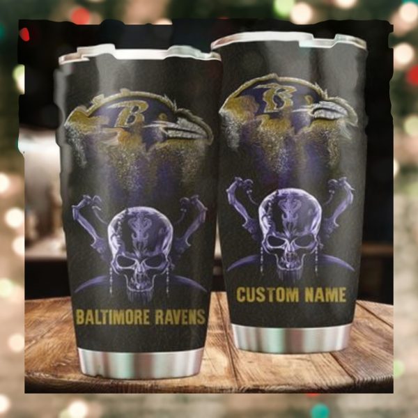 Baltimore Ravens Skull Custom Name Tumbler Personalized Football Dinkware Customized NFL Cupsq