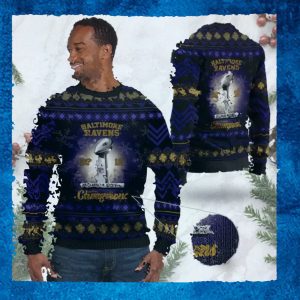 Baltimore Ravens Super Bowl Champions NFL Cup Ugly Christmas Sweater Sweatshirt Party