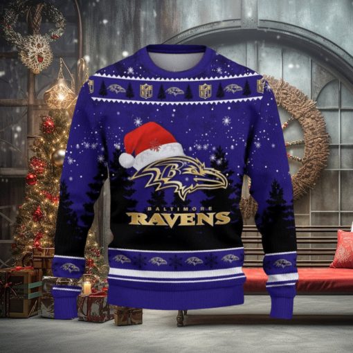 Baltimore Ravens Ugly Christmas Sweater Tree Santa Hat Car For Fans Gift Familys Holidays