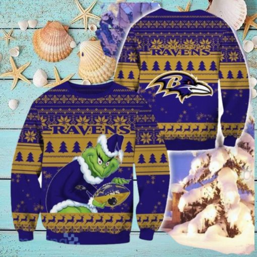 Baltimore Ravens Ugly Grinch Christmas Sweater For Fans Funny Christmas Gift
