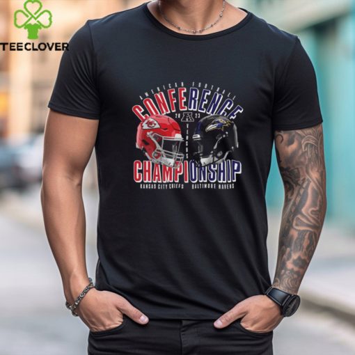 Baltimore Ravens Vs Kansas City Chiefs 2023 AFC Championship Matchup Helmet Head To Head Unisex T Shirt