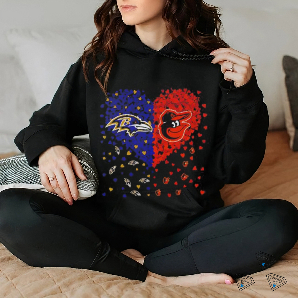 Baltimore Ravens and Baltimore Orioles logo heart love shirt Baltimore Ravens and Baltimore Orioles logo heart love shirt