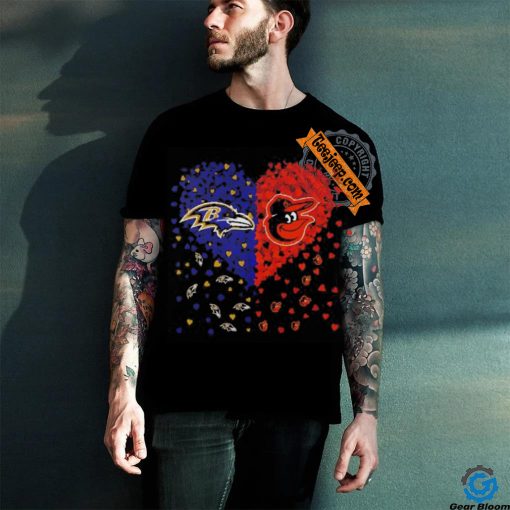 Baltimore Ravens and Baltimore Orioles logo heart love shirt