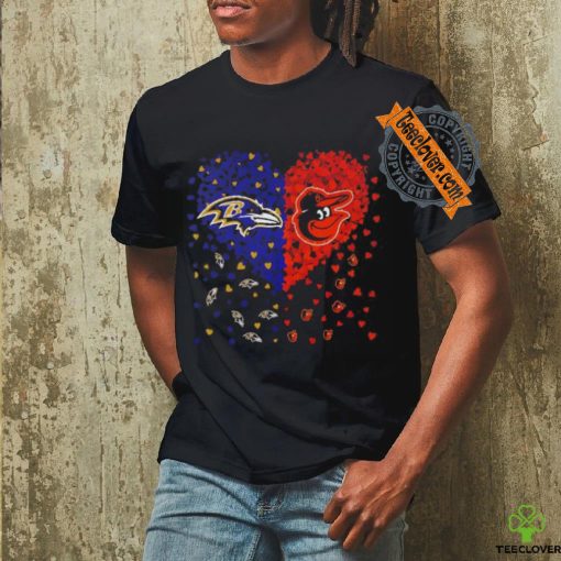 Baltimore Ravens and Baltimore Orioles logo heart love shirt