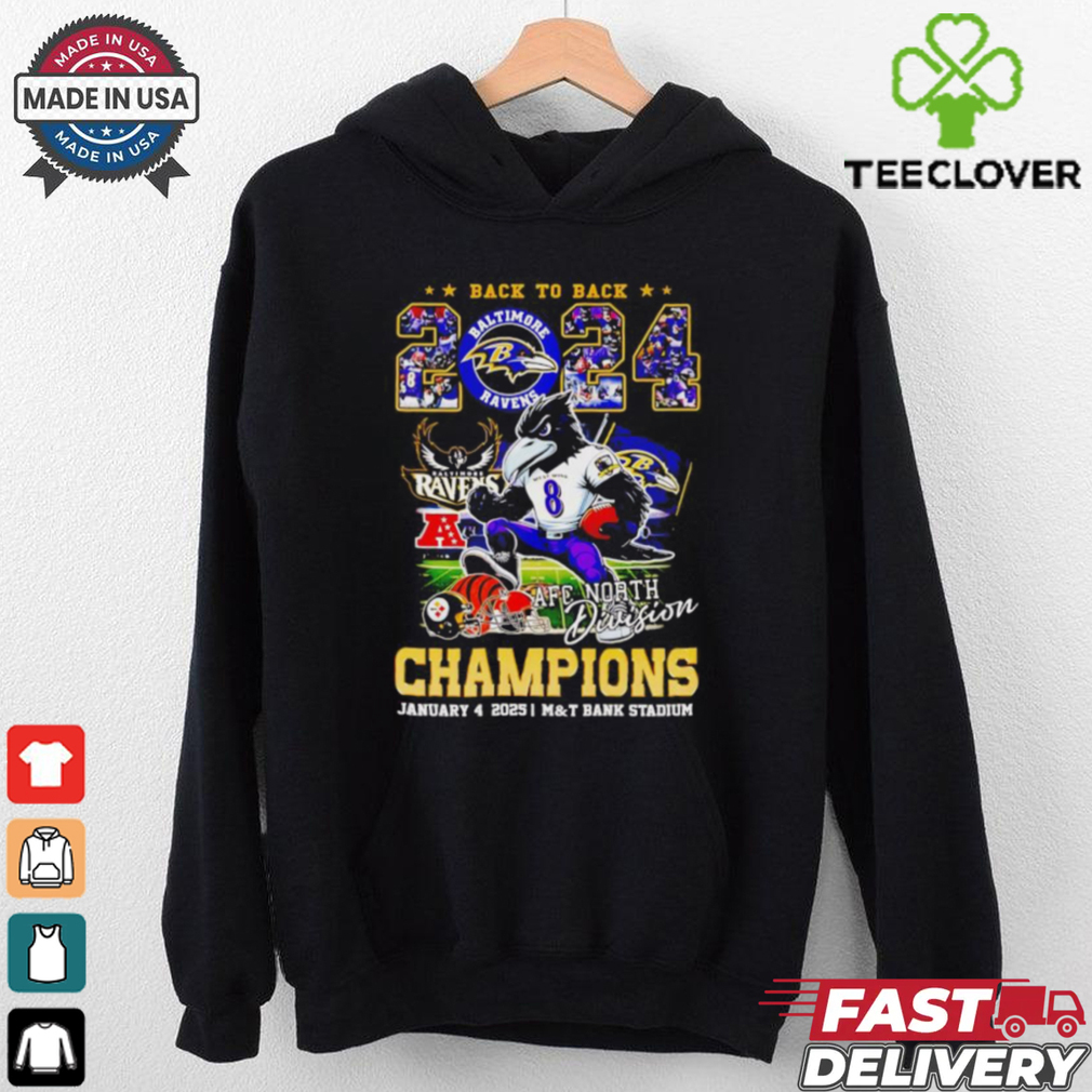 Baltimore Ravens back to back 2024 AFC North Division champions mascot shirt Baltimore Ravens back to back 2024 AFC North Division champions mascot shirt