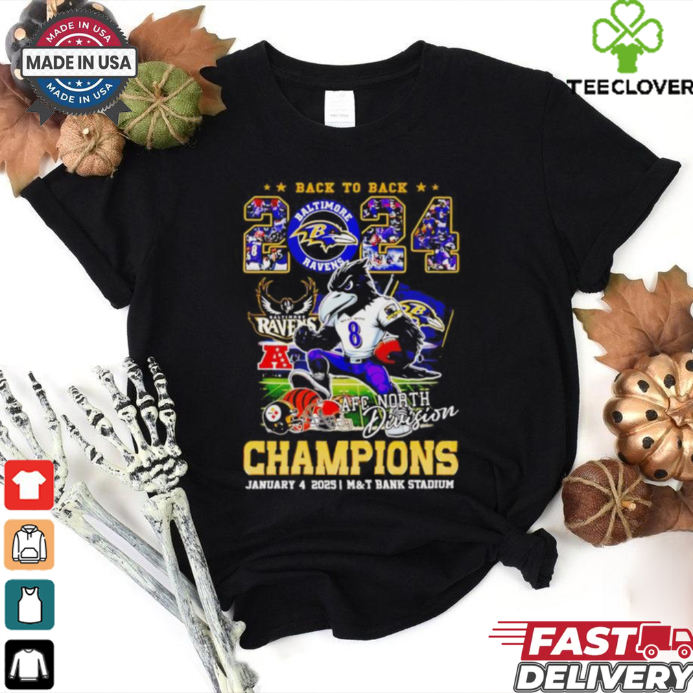 Baltimore Ravens back to back 2024 AFC North Division champions mascot shirt Baltimore Ravens back to back 2024 AFC North Division champions mascot shirt