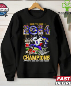 **Baltimore Ravens Back to Back 2024 AFC North Division Champions Mascot Shirt** – Show your pride for the Ravens' remarkable achievement with this bold, mascot-themed design. Celebrating their back-to-back AFC North Division titles, it's the perfect shirt for any Baltimore Ravens fan!