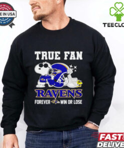 The **Baltimore Ravens True Fan Forever Win or Lose Snoopy Shirt** features a heartwarming Snoopy design that showcases unwavering Ravens loyalty, no matter the outcome. A perfect shirt for true fans to express their commitment to the team!