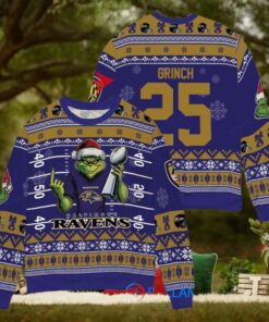 Baltimore Ravens x Grinch Christmas Dr. Seuss How the Grinch Stole Christmas with Super Bowl Trophy Custom Ugly Christmas Sweater
