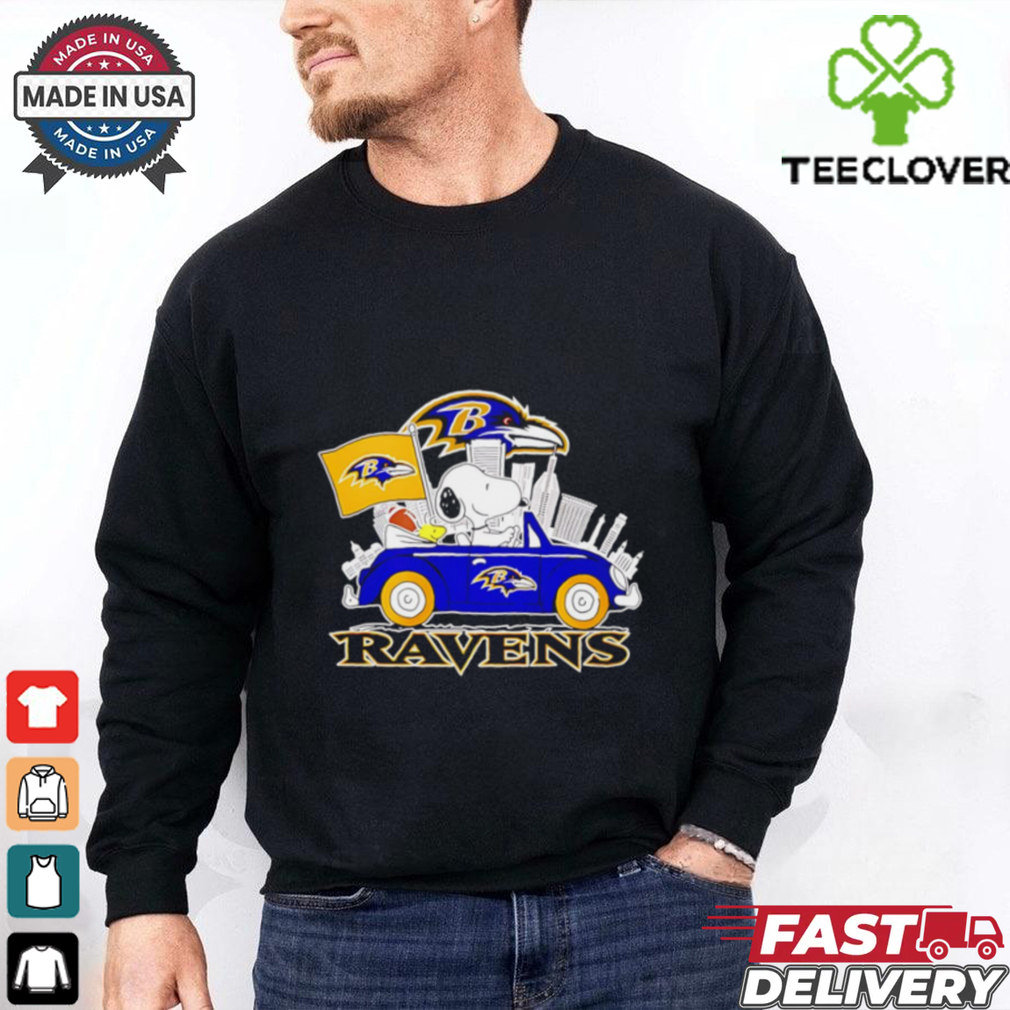 Baltimore Ravens x Snoopy driving car city skyline shirt Baltimore Ravens x Snoopy driving car city skyline shirt