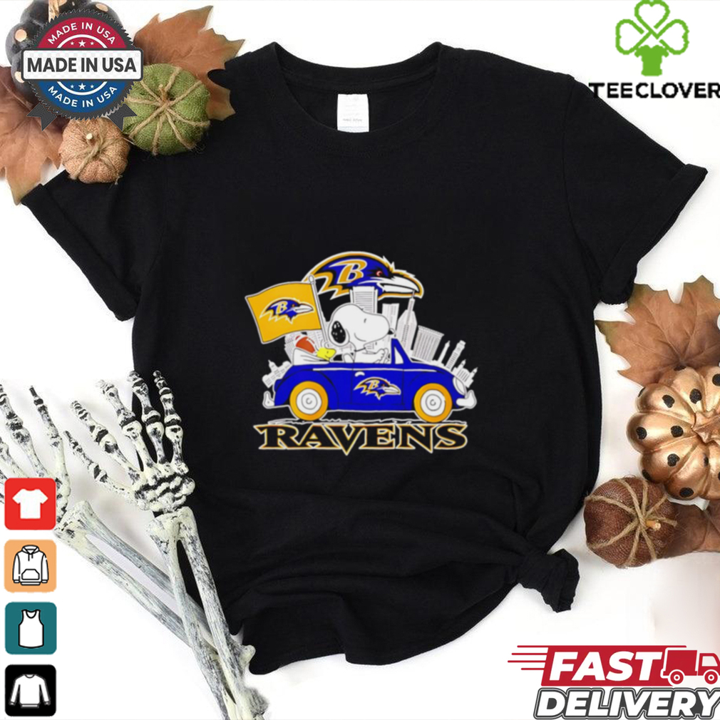 Baltimore Ravens x Snoopy driving car city skyline shirt Baltimore Ravens x Snoopy driving car city skyline shirt