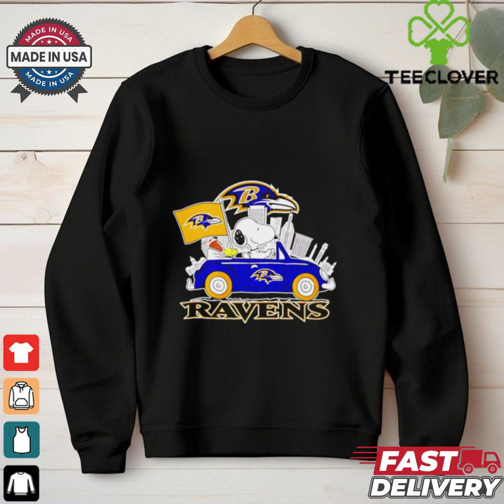 Baltimore Ravens x Snoopy driving car city skyline shirt Baltimore Ravens x Snoopy driving car city skyline shirt