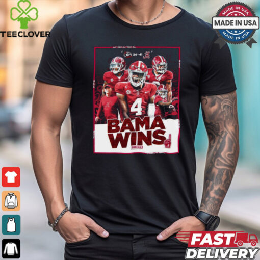 Bama Wins Alabama Crimson Tide 41 – 34 Georgia Bulldogs Alabama Survives In Tuscaloosa Poster t hoodie, sweater, longsleeve, shirt v-neck, t-shirt