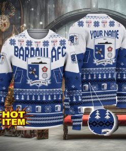 Barrow AFC Big Logo Custom Name 3D Ugly Christmas Sweater Christmas Gift For Big Fans