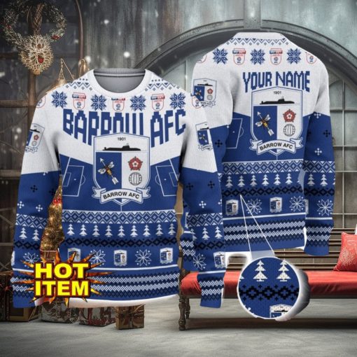 Barrow AFC Big Logo Custom Name 3D Ugly Christmas Sweater Christmas Gift For Big Fans