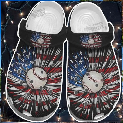 Baseball Ball Daisy Usa Flag Shoes Crocs For Batter Girl – 4Th Of JulyCrocs