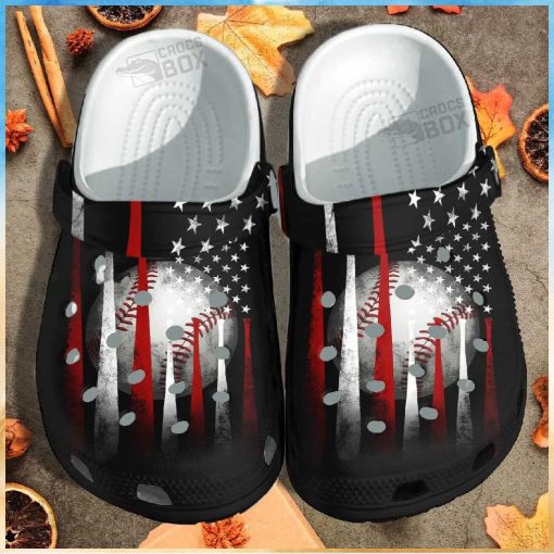 Baseball Bat America Flag Black Crocs