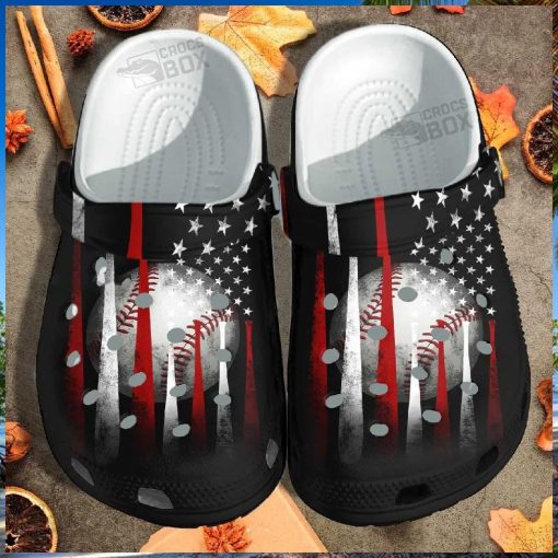 Baseball Bat America Flag Black Crocs