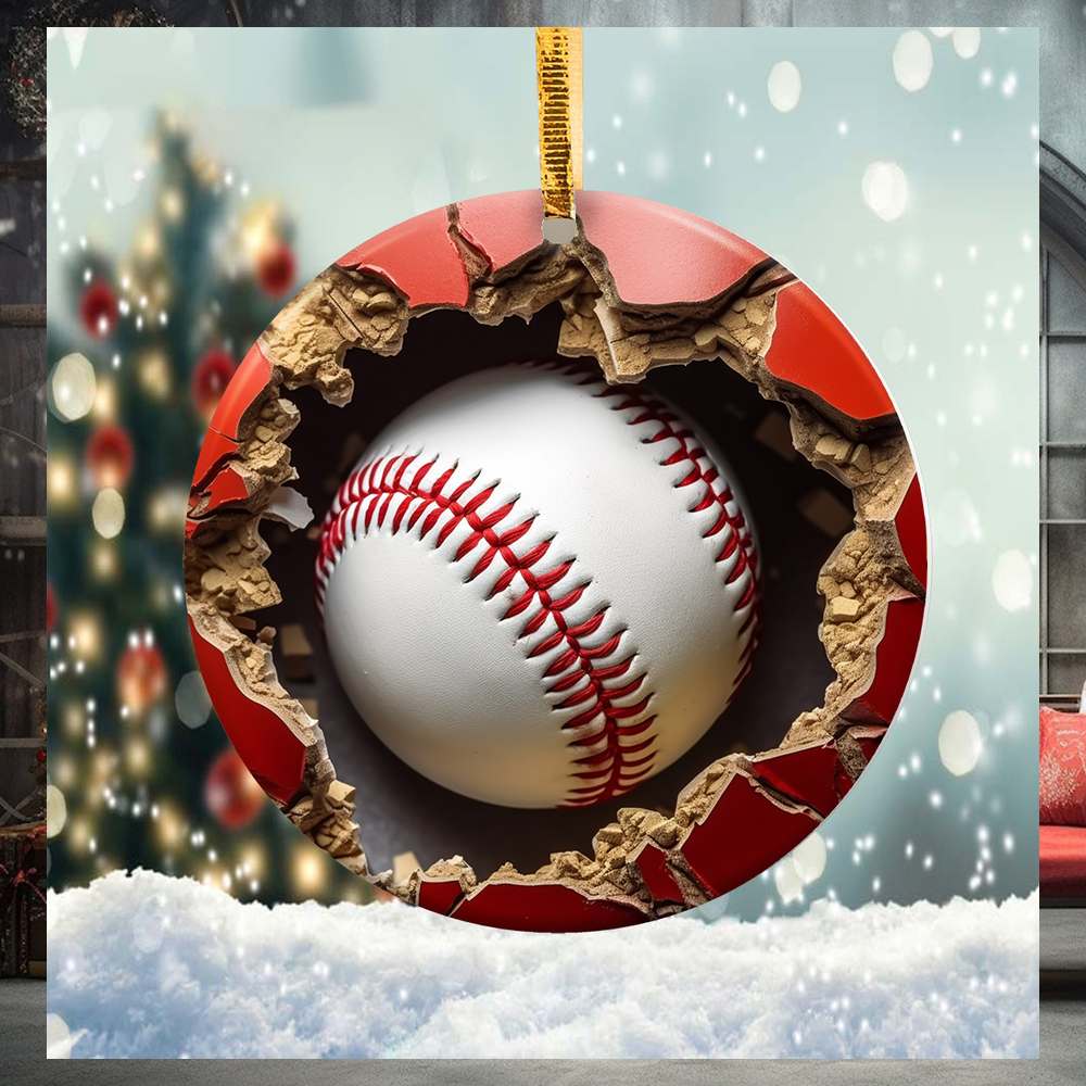 Baseball Breaking Wall Christmas Ornament Baseball Breaking Wall Christmas Ornament