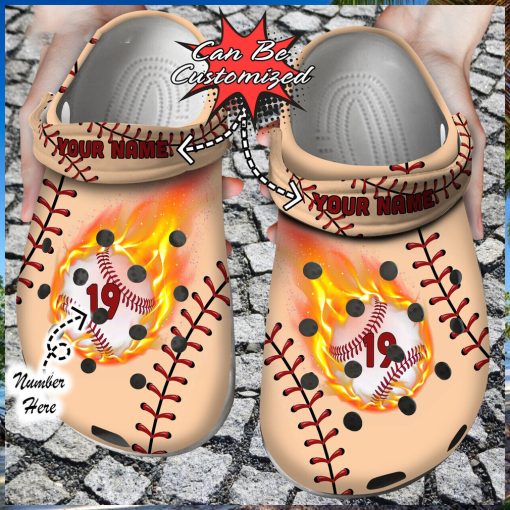 Baseball Enthusiast Fiery Sport Design Personalized Unique Clog Footwear Design