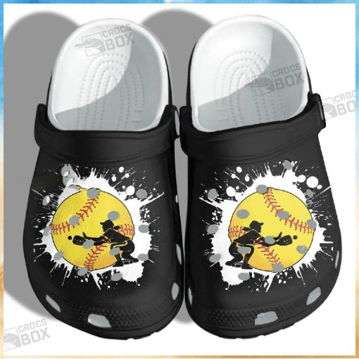 Baseball Girl Custom Shoes Crocs – Baseball Beach Black Crocs Womens