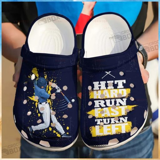 Baseball Hit Hard Run Fast Gift For Lover Rubber Crocs Comfy Footwear