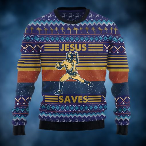 Baseball Jesus Save Ugly Christmas Sweater