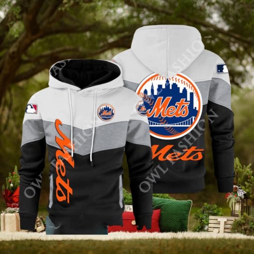 Baseball New York Mets Team MLB Black White Printed Hoodie