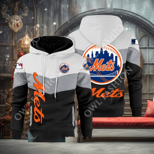 Baseball New York Mets Team MLB Black White Printed Hoodie