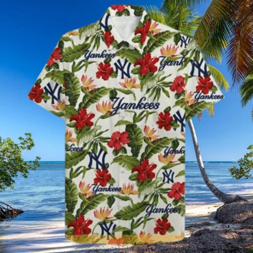 Baseball New York Yankees Funny Hawaiian Shirt Tropical Flower Pattern Beach Lovers Gift