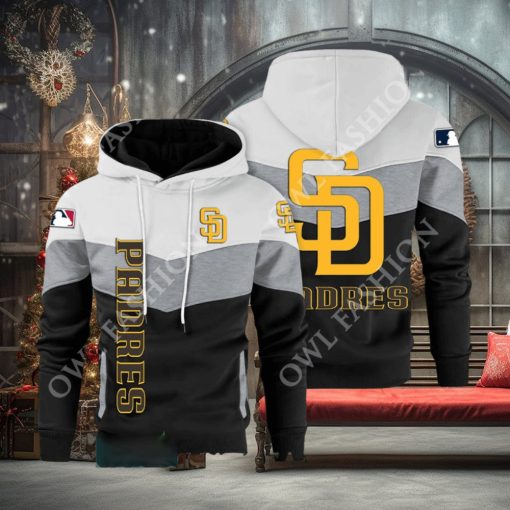 Baseball San Diego Padres Team MLB Black White Printed Hoodie