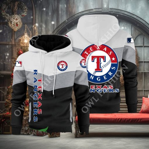 Baseball Texas Rangers Team MLB Black White Printed Hoodie