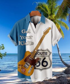 Bass Guitar Print Basic Vacation Short Sleeve Shirt