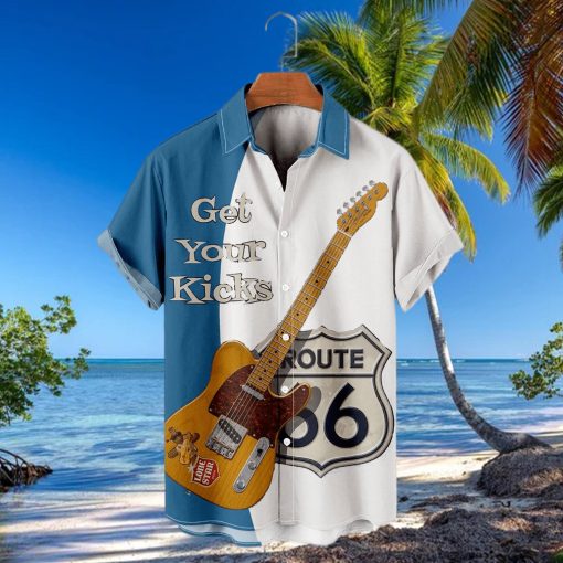 Bass Guitar Print Basic Vacation Short Sleeve Shirt