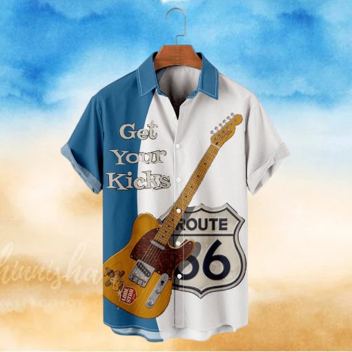 Bass Guitar Print Basic Vacation Short Sleeve Shirt