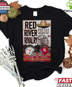 Battle For The Golden Hat Texas Longhorns Vs Oklahoma Sooners 2024 Red River Rivalry Score T Shirt